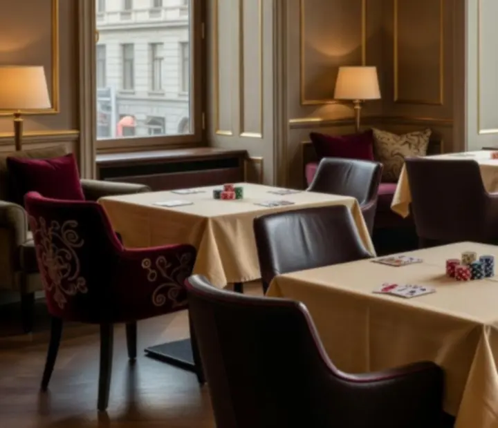 Elegáns budapesti éttermi enteriőr privát vacsoraest és offline pókerest számára